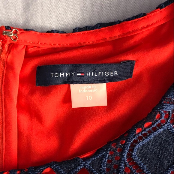Tommy Hilfiger Red & Navy Sleeveless Dress Size 10 Lace Cutout Preppy Americana - Picture 2 of 5